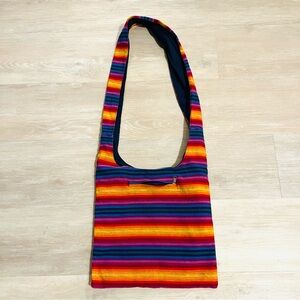 Rainbow boho shoulder hobo bag from Guatemala.